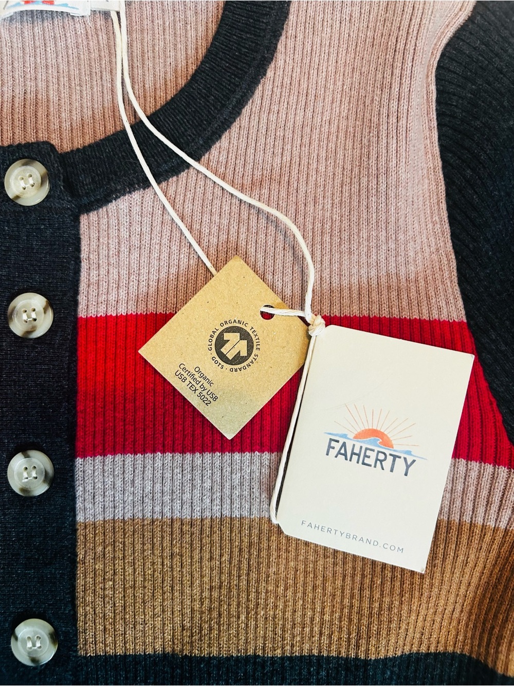 NWT Faherty Mikki Henley Cotton Cashmere Long Sleeve Ribbed Shirt Striped -M - Picture 3 of 8